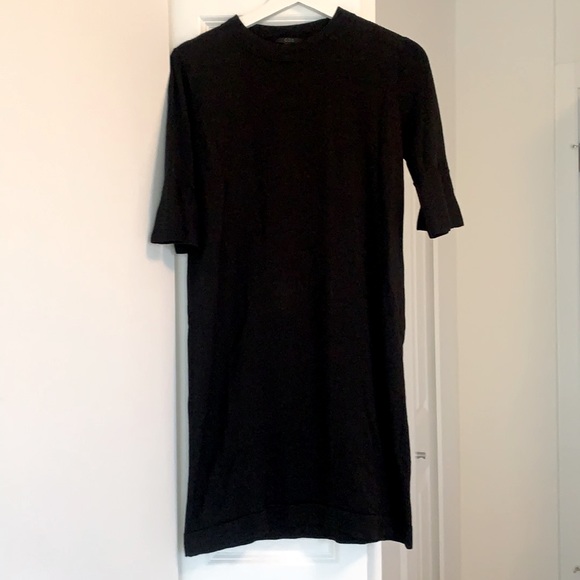COS black 3/4 ruffle sleeve 100% wool dress size SX - Picture 2 of 4